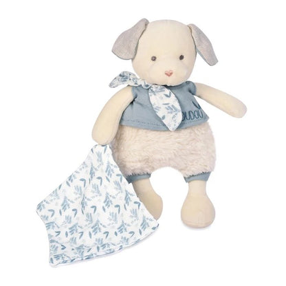 Doudou organic dog with cuddly blanket, blue 22cm