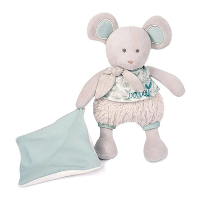 Doudou organic mouse with comforter, olive green 22cm