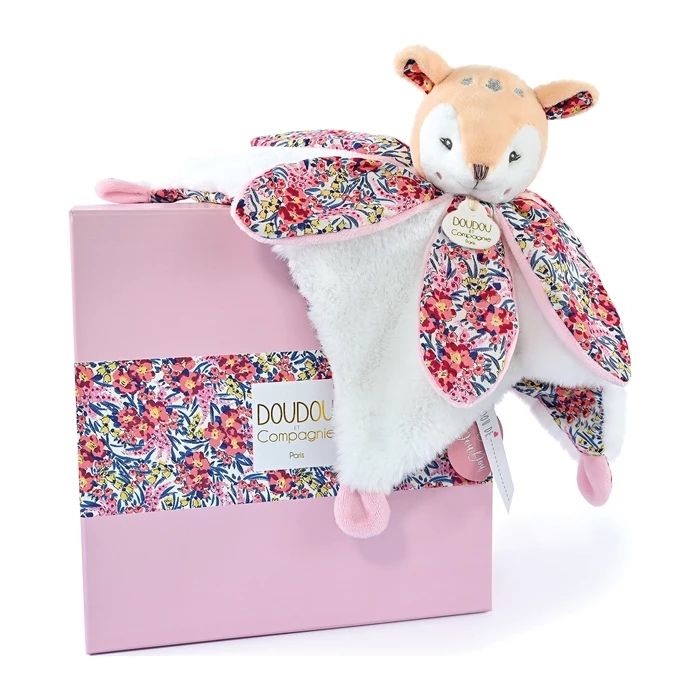 Doudou doudou cerf faon fleur 27cm