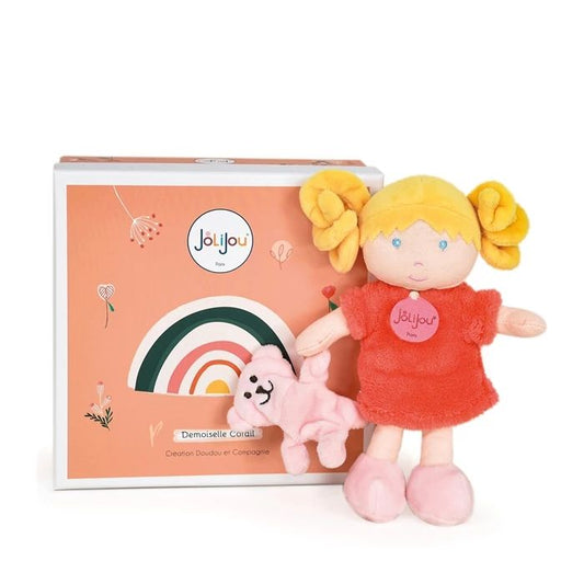 Doudou cuddly doll, coral 21cm