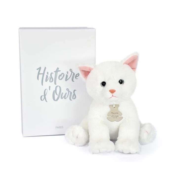 Doudou bébé chat, blanc 18cm