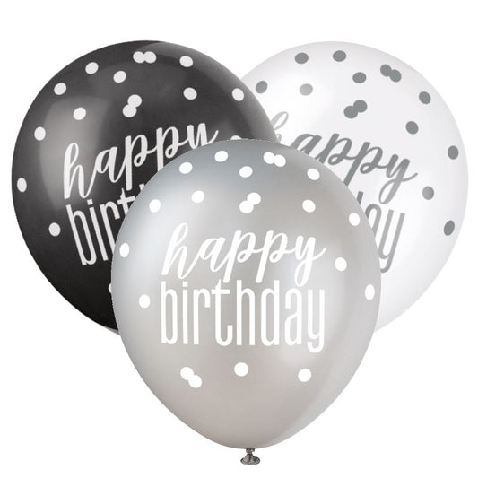 Idis balloons Happy Birthday 30cm Black Mix, 6 pieces