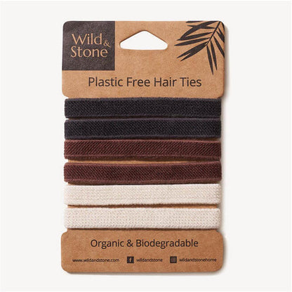 Wild &amp; Stone hair ties, plastic-free, 3 colours, pack of 6