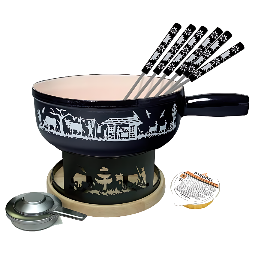 ALPES Fondue Set, 9-teilig, schwarz, 21 cm