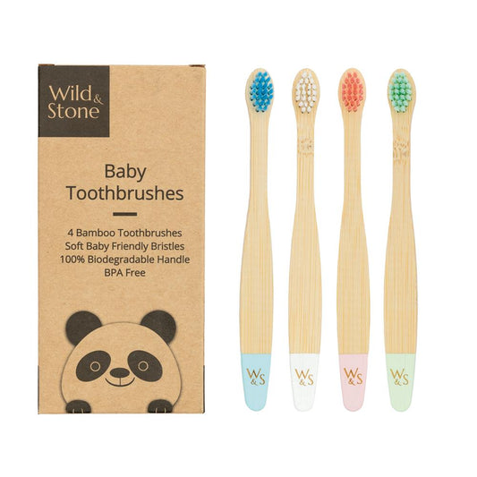 Wild &amp; Stone Baby Bamboo Toothbrush, extra soft, multi-coloured, pack of 4
