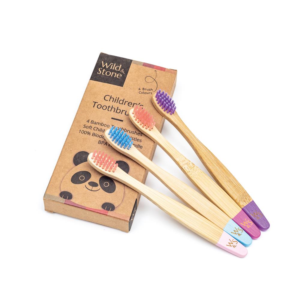 Wild &amp; Stone children's bamboo toothbrushes, soft, candy, pack of 4