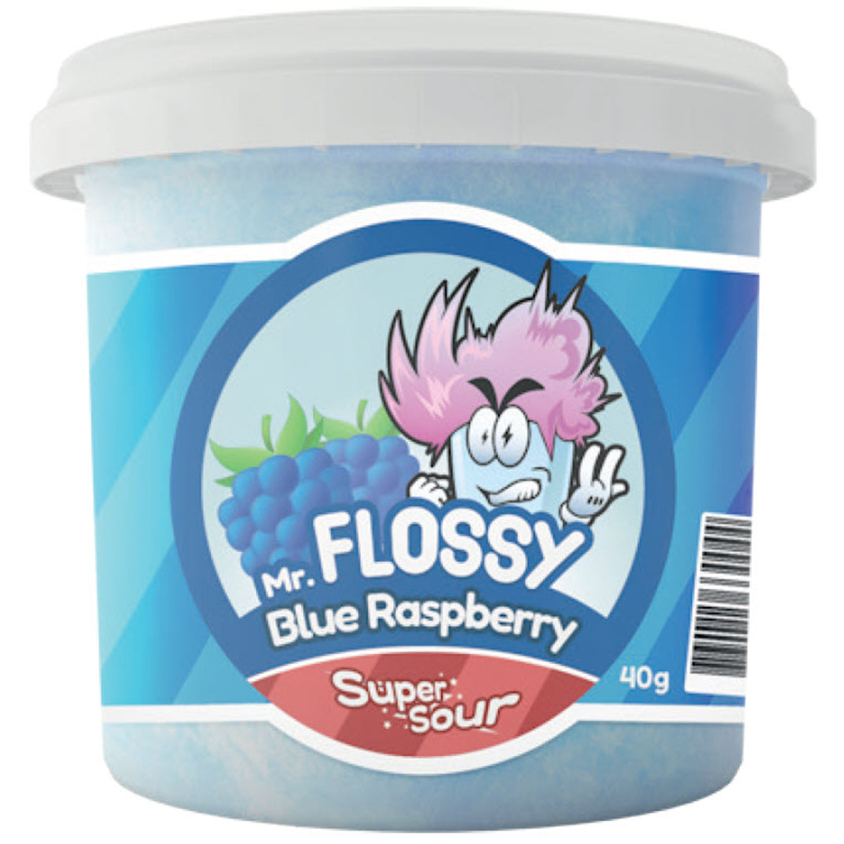 Mr. Flossy Zuckerwatte Sour blaue Himbeere, 40g