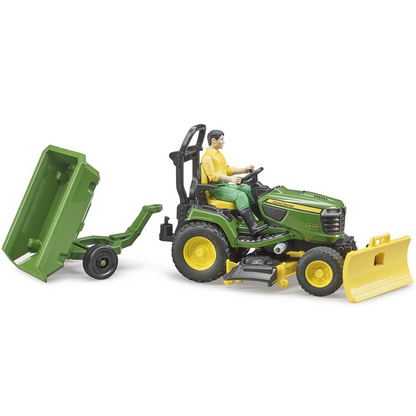 Bruder bworld John Deere Rasentraktor mit Anhänger & Gärtner