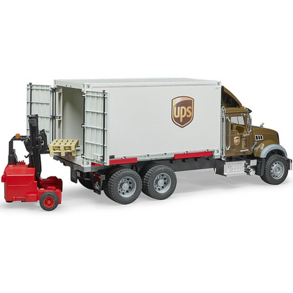 Bruder Mack Granite UPS Logistik-LKW mit Mitnahmestapler