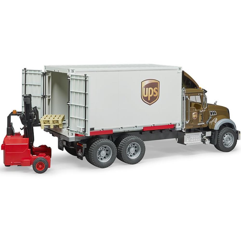 Bruder Mack Granite UPS Logistik-LKW mit Mitnahmestapler