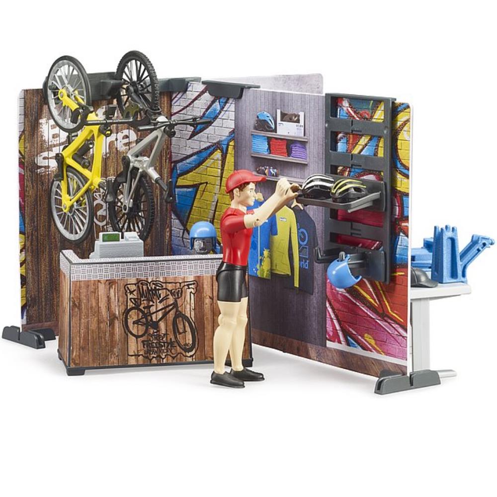 Bruder bworld Fahrrad Shop & Werkstatt mit Figur & Fahrräder