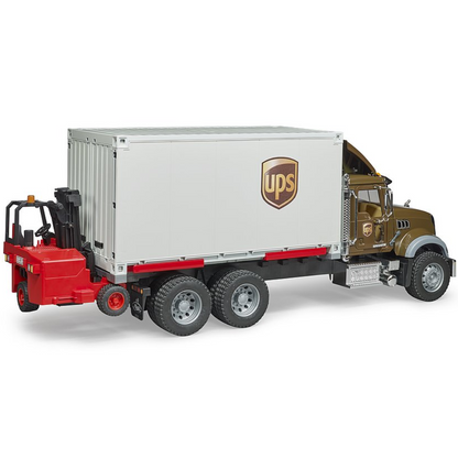 Bruder Mack Granite UPS Logistik-LKW mit Mitnahmestapler