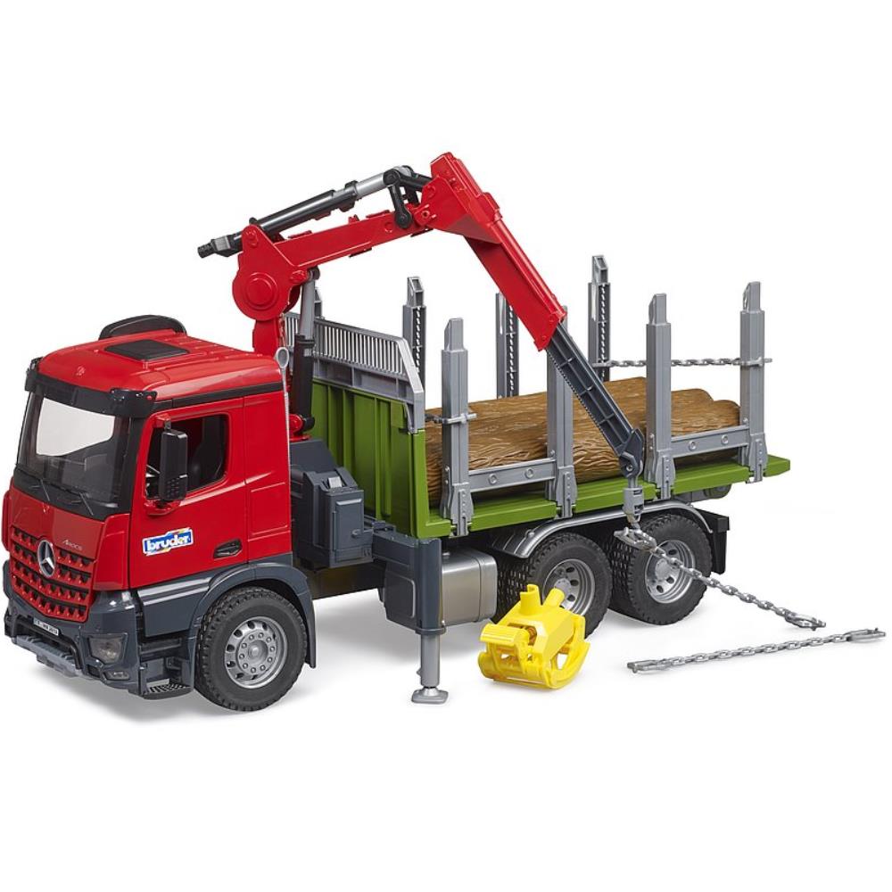 Bruder Mercedes Benz Arocs Holztransport-LKW mit Ladekran, Greifer & Baumstämmen
