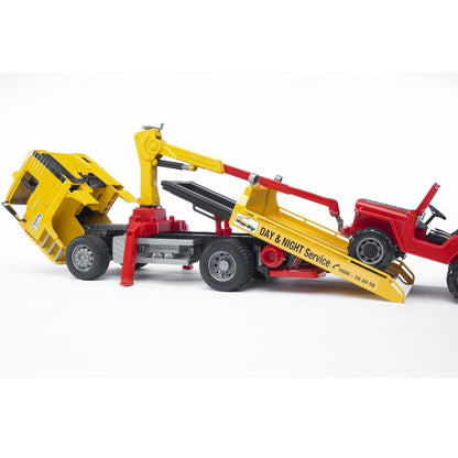 Bruder MAN TGA tow truck with off-road vehicle