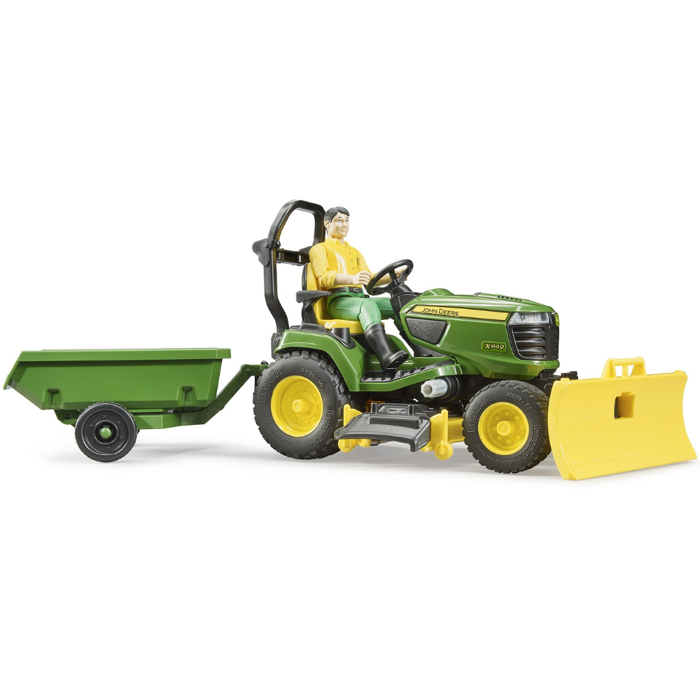 Bruder bworld John Deere Rasentraktor mit Anhänger & Gärtner