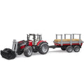 Bruder Massey Ferguson 7480 mit Frontlader, Holztransportanhänger & Baumstämmen – Produktbild 1