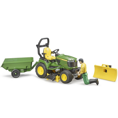 Bruder bworld John Deere Rasentraktor mit Anhänger & Gärtner