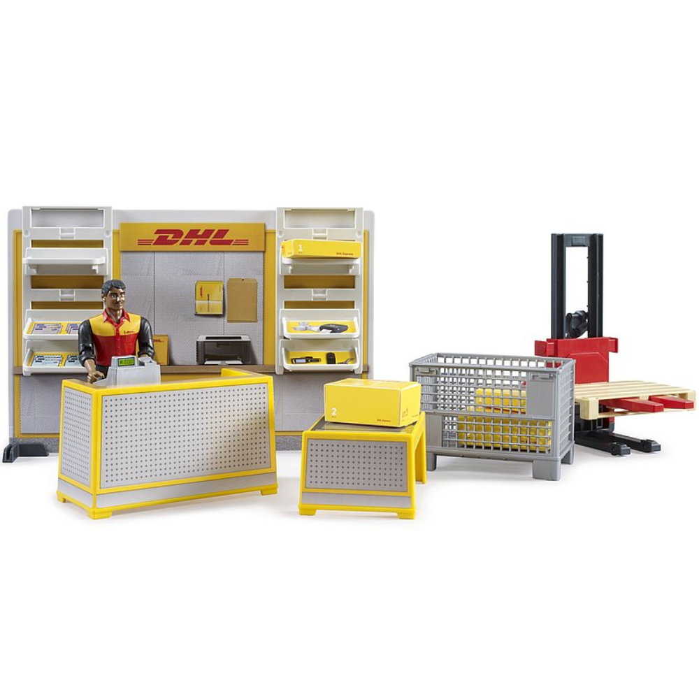 Bruder bworld DHL Paketshop mit Handhubstapler & Figur