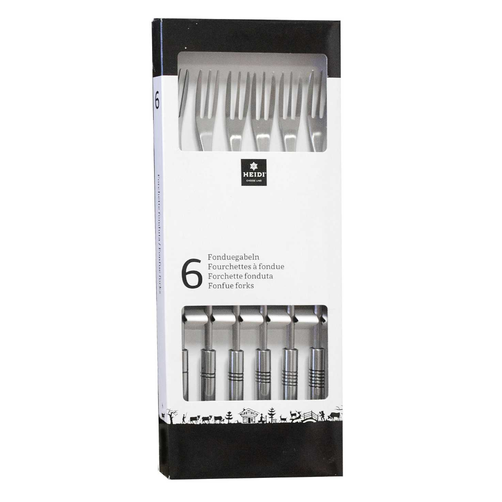 Garnitur 6 Fonduegabeln Inox mit Ringen