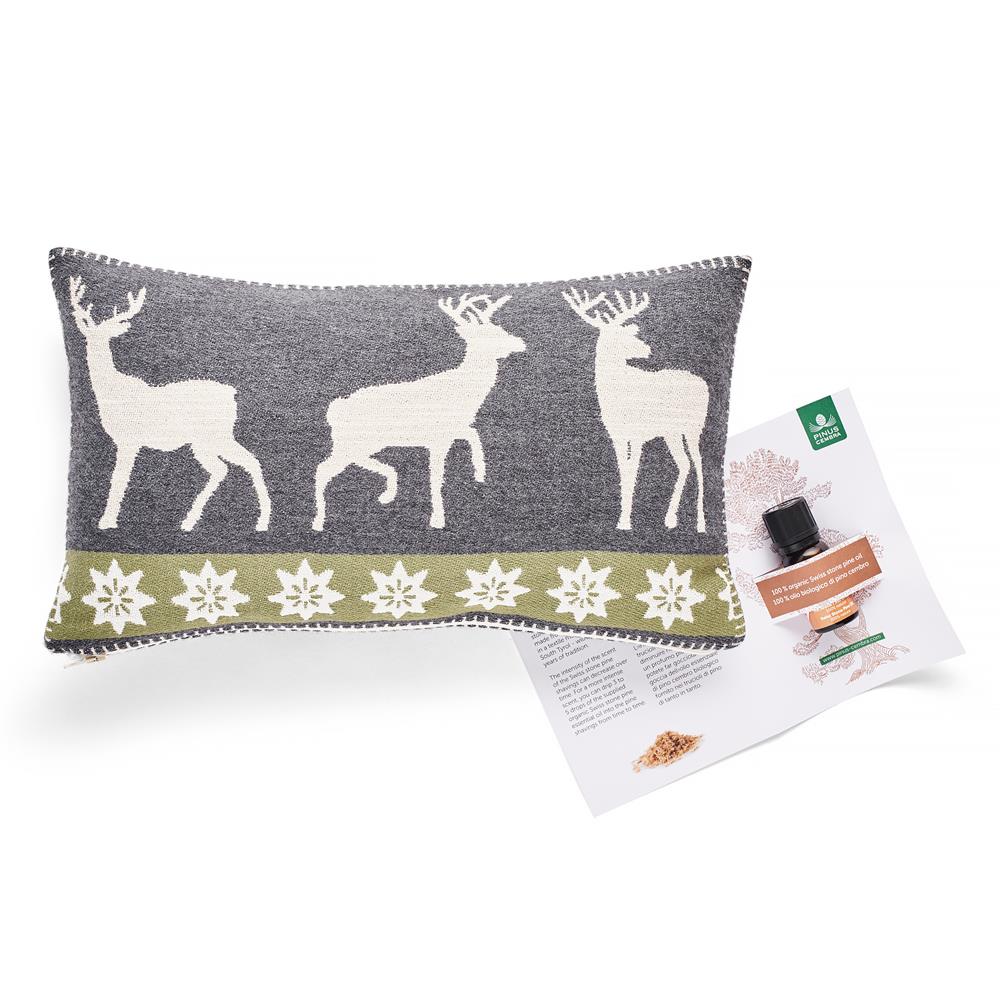 Swiss pine cushion deer green, 20 x 35 cm