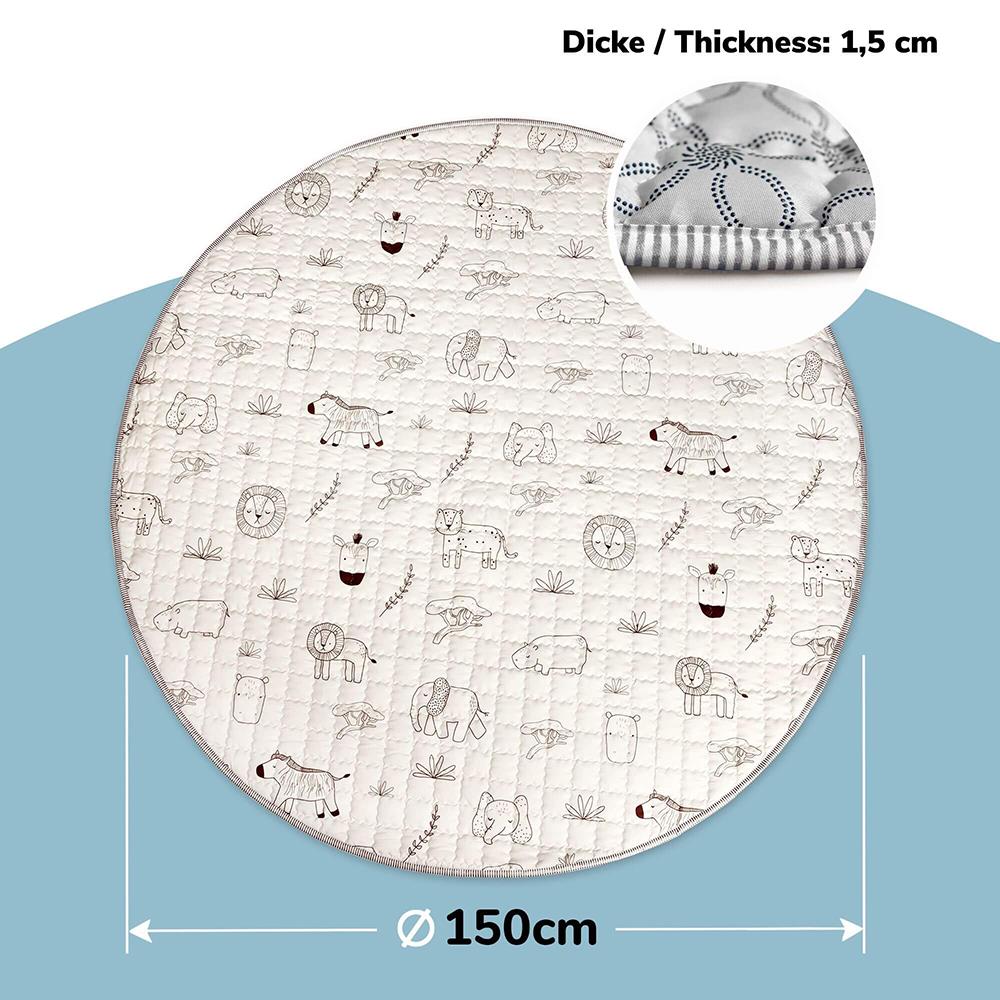 Hakuna Matte Gesteppte-Krabbeldecke, Ø 1.5 m, Safari Animals