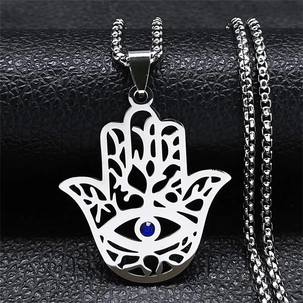 *Perlstein Fatima Hamsa Halskette, Edelstahl, Silber, 50 cm