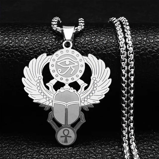 Pearlstone Scarab Horos Ankh Collier, Acier Inoxydable, Argent, 60 cm