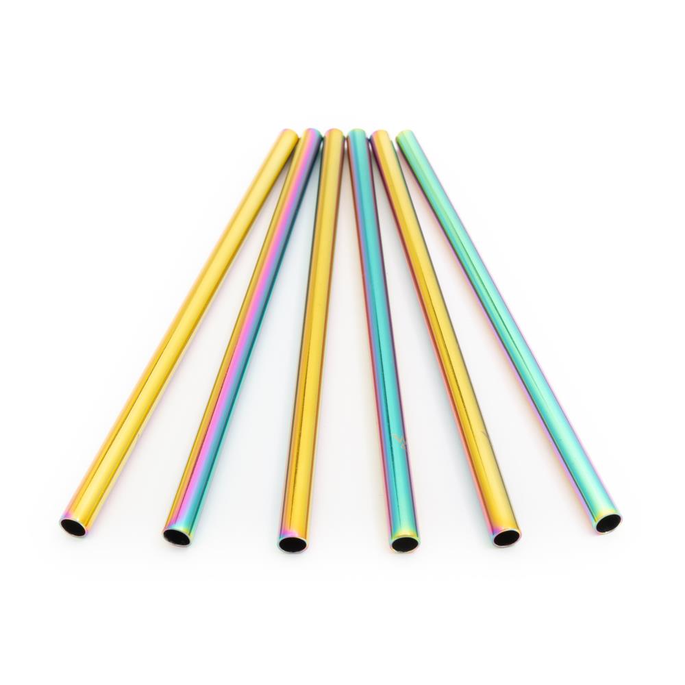Wild &amp; Stone Cocktail Straws, Stainless Steel, Reusable, Rainbow, Pack of 6