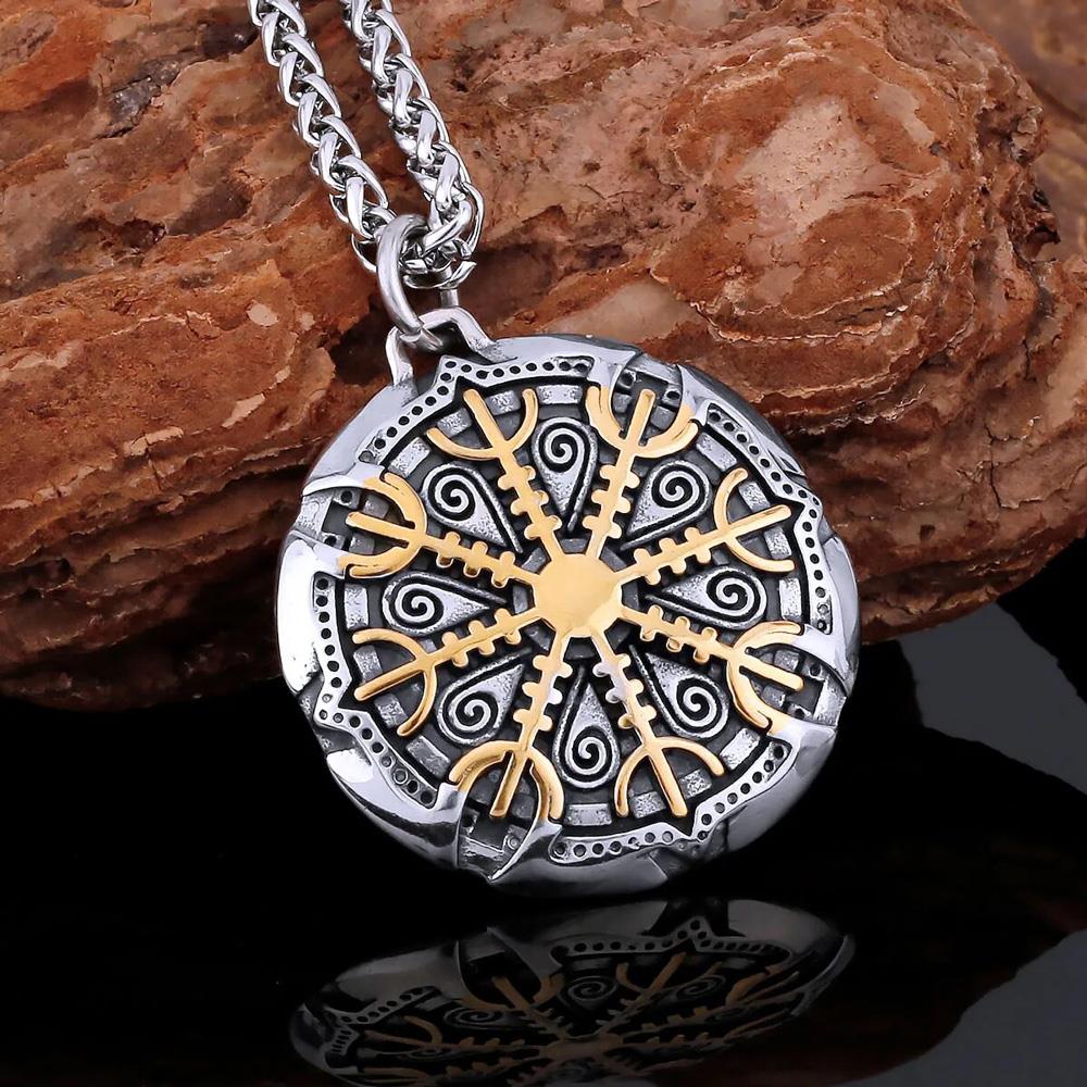 Perlstein Keltischer Kompass, Edelstahl, Silber/Gold, 60 cm