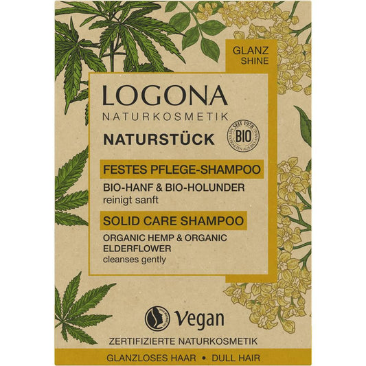 Logona Solid Care Shampoo, Organic Hemp &amp; Elderberry, 60 gr