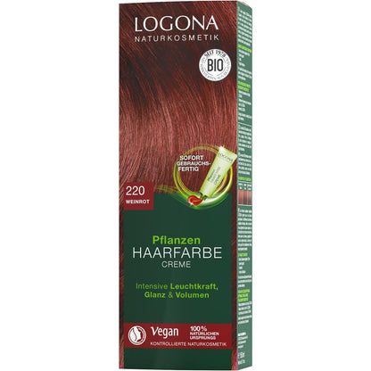 Logona herbal hair colour cream, wine red 220, 150 ml