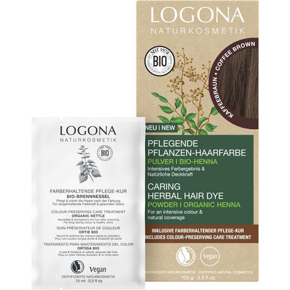 Logona – poudre de coloration végétale pour cheveux, brun café, 100 g