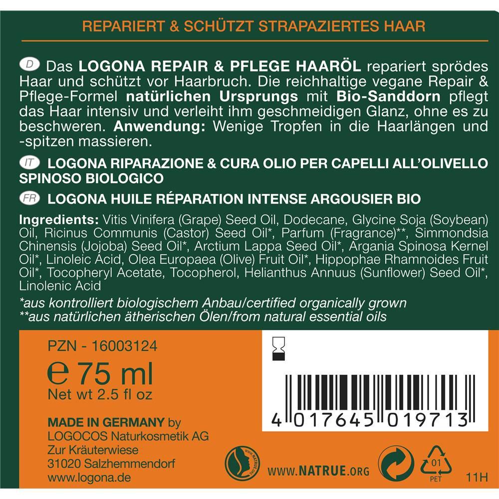 Logona Hair Oil Sea Buckthorn Repair&amp;Care, 75 ml