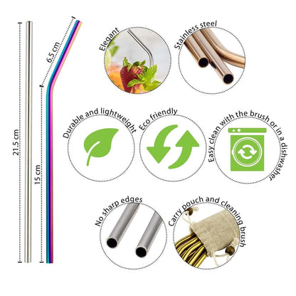 Wild &amp; Stone Stainless Steel Reusable Straws Rainbow Pack of 8