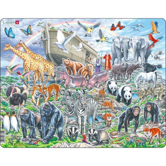 Larsen Puzzle Noah's Ark with animals from all over the world on Mount Ararat, 53 pieces