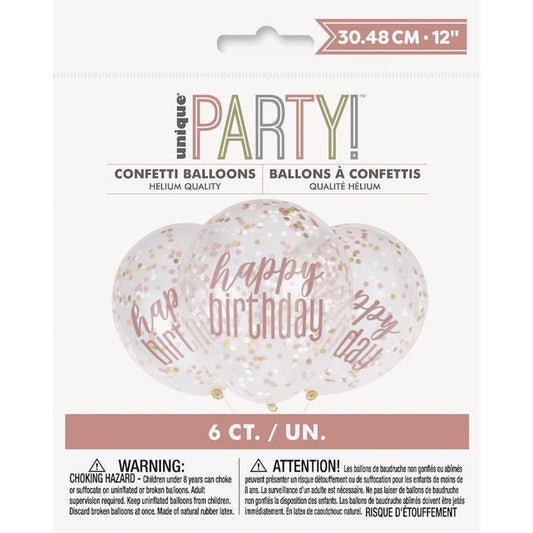 Idis confetti balloon Happy Birthday pink 30cm, 6 pieces