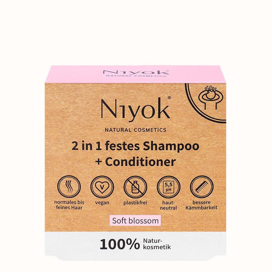 Niyok Soft festes Shampoo + Conditioner, Blossom, 80 g