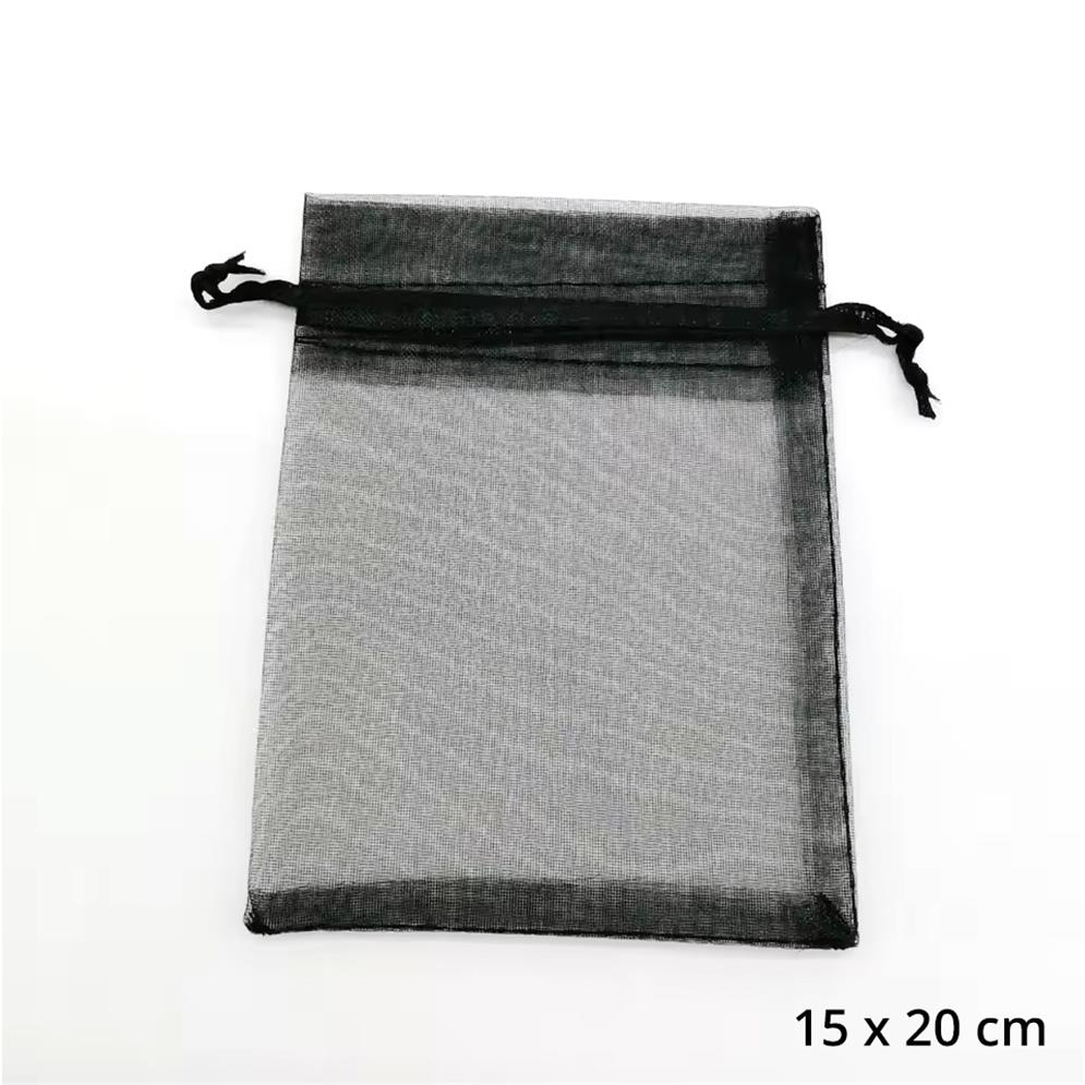 Organzabeutel 10 Stück, schwarz, 15x20 cm