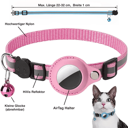 AirTag Halsband Nylon mit Reflektor, pink