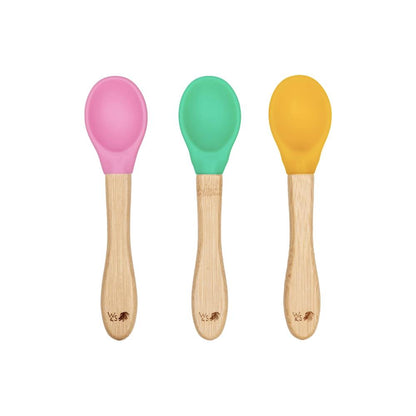 Wild &amp; Stone Baby Bamboo Silicone Spoons, 3 pcs, pink, green &amp; yellow