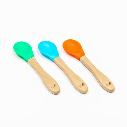 Wild &amp; Stone Baby Bamboo Silicone Spoons, 3 pcs, blue, green &amp; orange