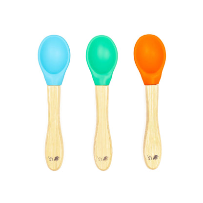 Wild &amp; Stone Baby Bamboo Silicone Spoons, 3 pcs, blue, green &amp; orange