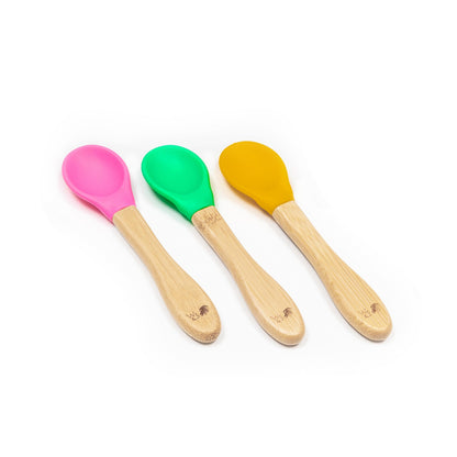 Wild &amp; Stone Baby Bamboo Silicone Spoons, 3 pcs, pink, green &amp; yellow