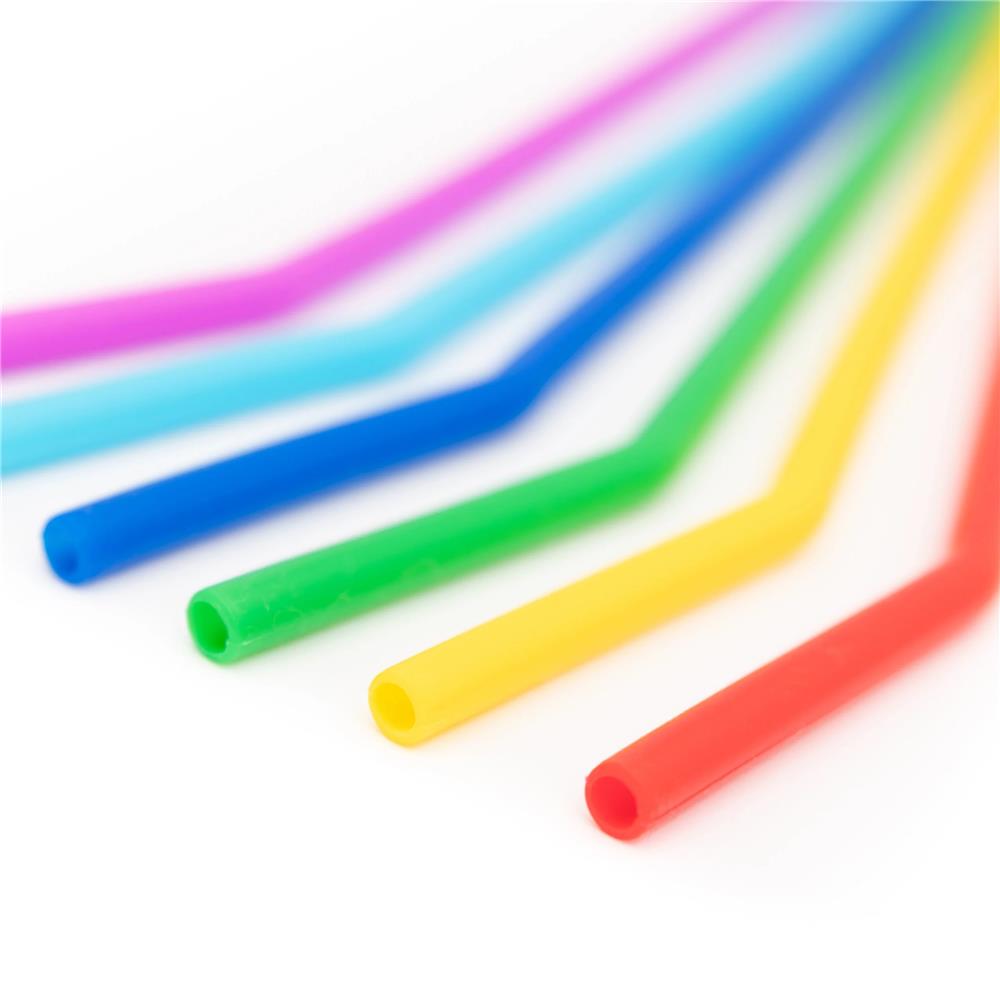 Silicone drinking straws, rainbow colours, BPA free and vegan - pack of 6