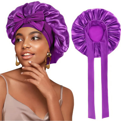 Satin Haarschlafhaube Bonnet zum Binden, violett