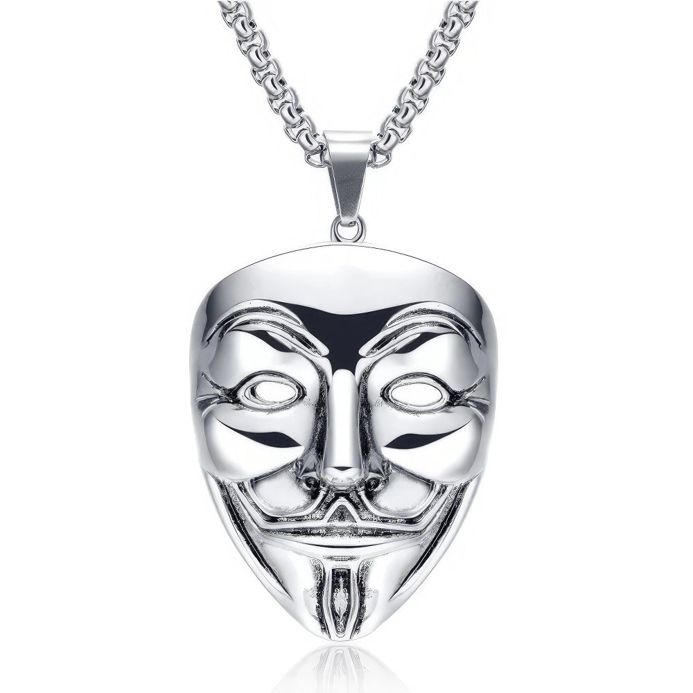 Anonymous V Vendetta Halskette, Edelstahl, Silber, 60 cm