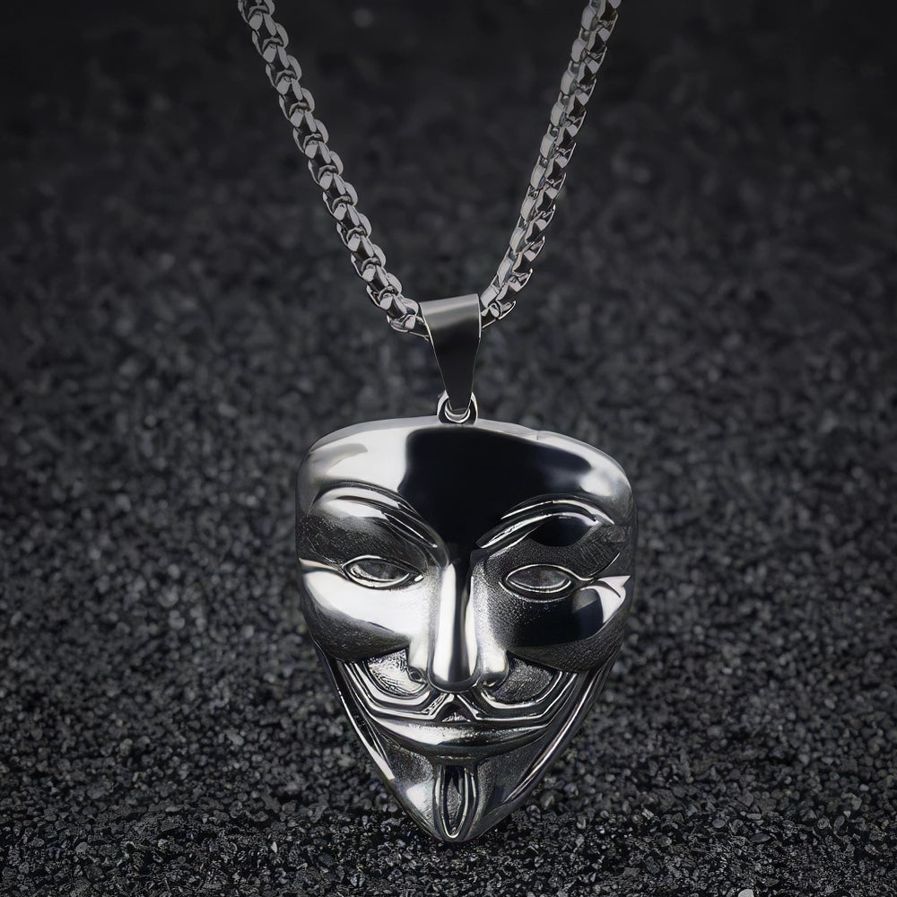 Anonymous V Vendetta Halskette, Edelstahl, Silber, 60 cm