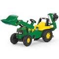 RollyToys Junior Trettraktor John Deere mit Frontlader & Heckbagger – Produktbild 1