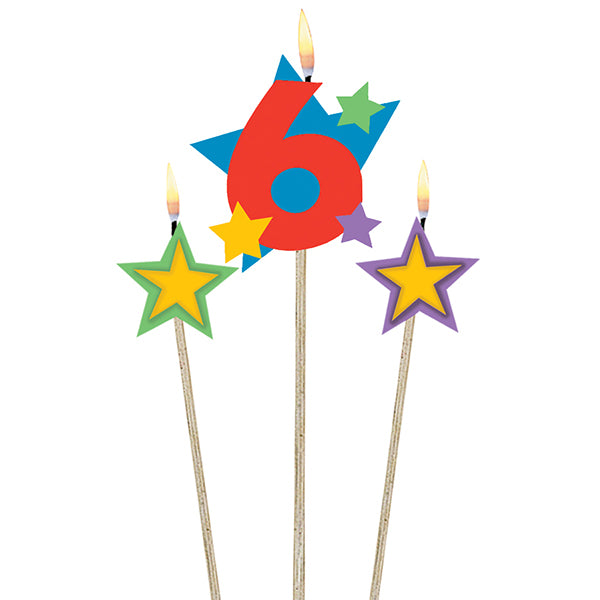 Number candle 6 with stars 3 pieces