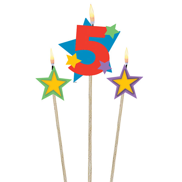 Number candle 5 with stars 3 pieces